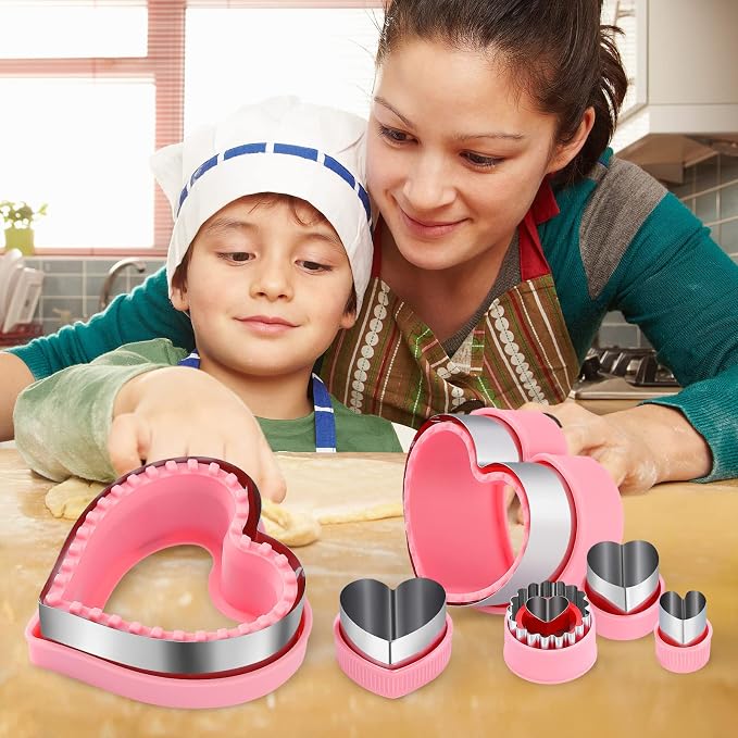 Heart Cookie Cutter Set, 6 Pcs Valentines Day Cookie Cutters, Sandwich Cutter and Sealer,Heart Shaped Cookie Cutter for Biscuits Cakes Fruit and Sandwiches