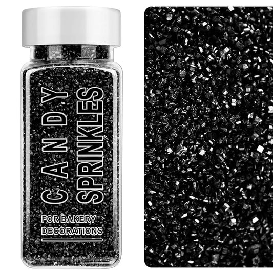 Black Sanding Sugar Sprinkles, 4.6 oz Edible Sparkling Sugar Crystals for Baking Topping, Cupcakes, Cookies, Ice Cream & Cake Decorating, Wedding Party Halloween Supplies