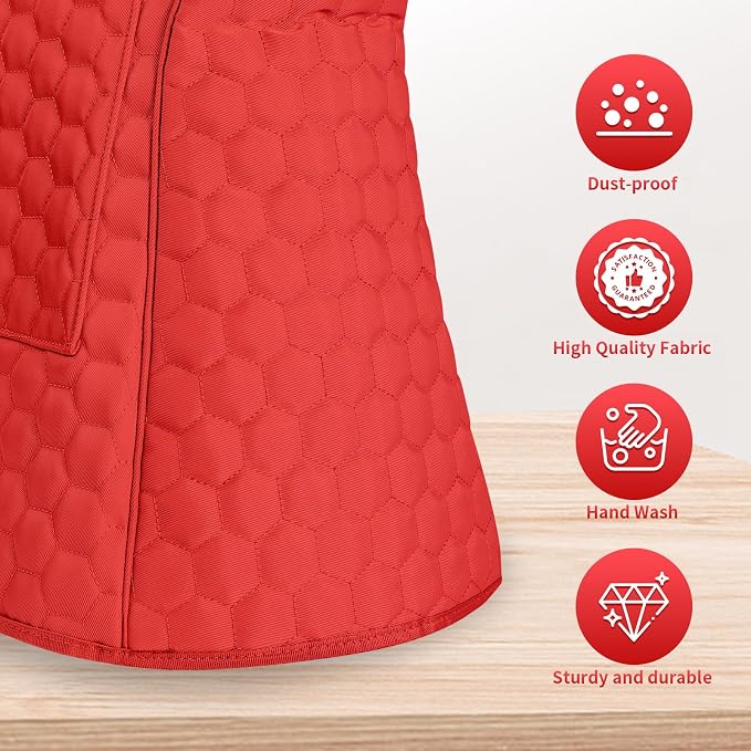 Stand Mixer Dust Cover Compatible with KitchenAid Mixer - Storage Bag for 6/7/8 Quart Bowl Lift with Pockets for Accessories and Attachments(Red,Fits for 6-8 Quart）