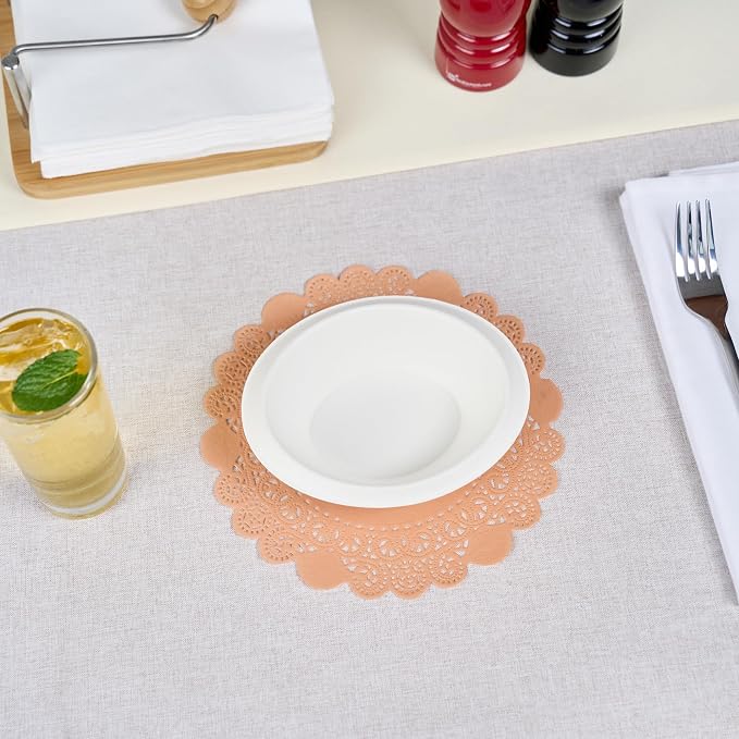 Pastry Tek 8 x 8 Inch Paper Lace Doilies, 4000 Disposable Table Doilies - Elegant Lace Finish, Long Lasting, Coral Paper Doily, for Pastries, Cupcakes, Desserts - Restaurantware