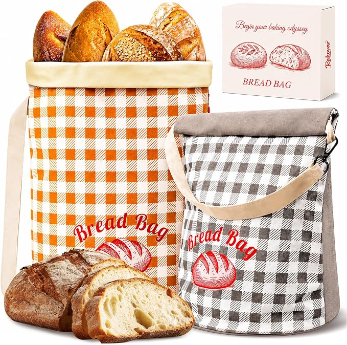 Reusable Beeswax Bread Bags for Homemade Sourdough Bread Keep Fresh | Upright Base, Zipper Access, Adjustable Roll-Top, Portable Natural & Safe Storage Sourdough Bread Bags, Home Essentials,2 pcs