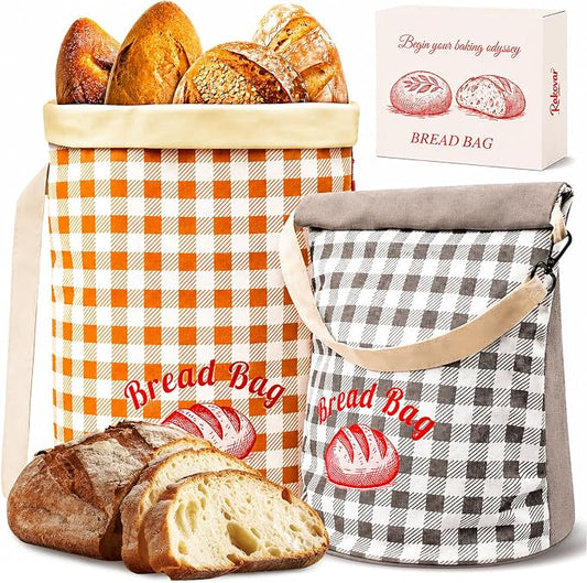 Reusable Beeswax Bread Bags for Homemade Sourdough Bread Keep Fresh | Upright Base, Zipper Access, Adjustable Roll-Top, Portable Natural & Safe Storage Sourdough Bread Bags, Home Essentials,2 pcs