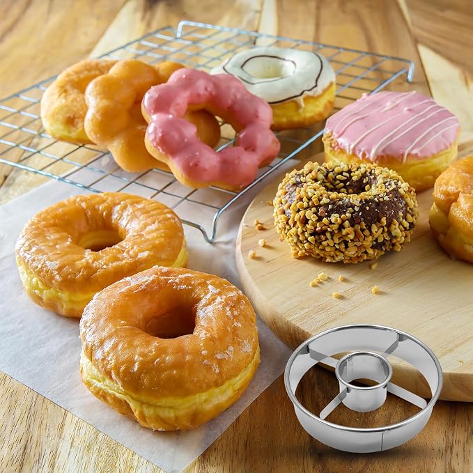 2 Pack Stainless Steel Donuts Cutter Set, 3.86 Inch Professional Baking Tool with 1.38 Inch Center Hole for Perfect Homemade Donuts, Silver