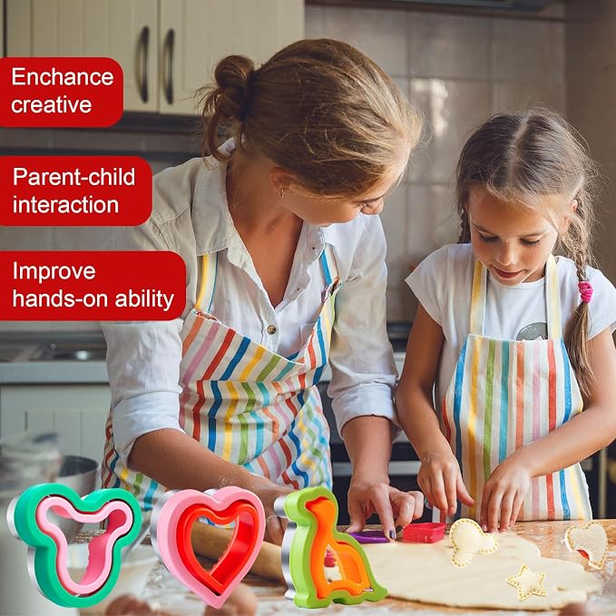 Sandwich Cutters for Kids Lunch LARGE 6 Pcs, Kimfead Sandwich Maker, Cookie Cutters Set, Dinosaur Mouse Heart Star Bear