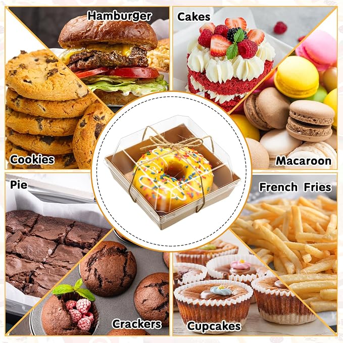 Jetec 50 Pack Charcuterie Boxes with Clear Lids and Rope 4 Inches Cake Disposable Square Dessert Food Box Containers with Lids for Bakery Macaron Cookies Strawberries Fruits Display (Kraft)
