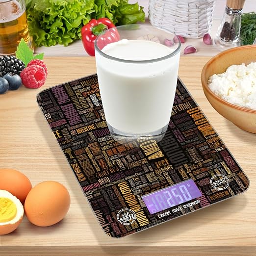 Food Scale Kitchen Scale for Baking Cooking Digital Food Weighing Measuring Scale Small Waterproof Electric Food Scale Brown Coffee Letterings
