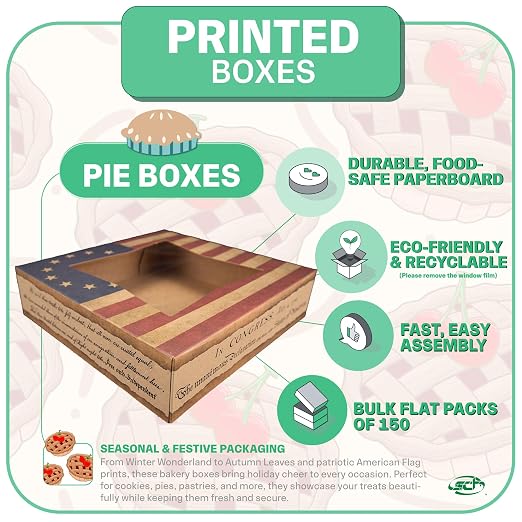 Southern Champion Tray 2480 USA Kraft Paperboard Flag Design Print Window Bakery Box, 8" Length x 8" Width x 2-1/2" Height (Case of 150)