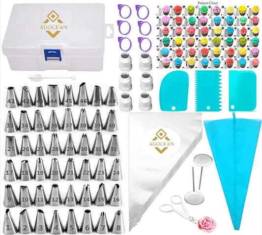 Cookie Decorating Kit 120 PC,Supplies Simple Piping Bags Tips Set And 48 Numbered Tips,50 Icing Bags,Baking Frosting Bags And Tips And Accessories For Beginners,Cookie Cupcake Decorating (120PC)