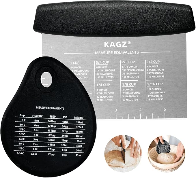 Bench Scraper & Chopper - Multifunctional Dough Scraper with Silicone Bowl Scraper, Sturdy Stainless Steel Dough Cutter for Baking, Pastry Cutter for Bread Pizza Cake with Measuring Scale