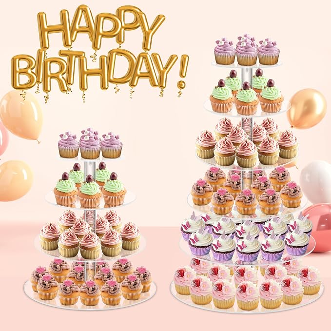 YestBuy Cupcake Stand, 6 Tier Large Cupcake Tower Display, Round Cupcake Holder, Acrylic Dessert Stand, Pastry Display Tree for Party, Wedding, Baby Shower