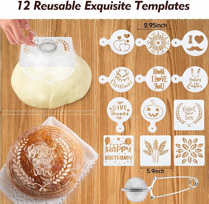 Friheten Sourdough Starter Kit,Sourdough Bread Baking Supplies,40oz Sourdough Starter Jar,Banneton Bread Proofing Basket Set with 9" Round & 10" Oval,Sourdough Bread Baking Tools