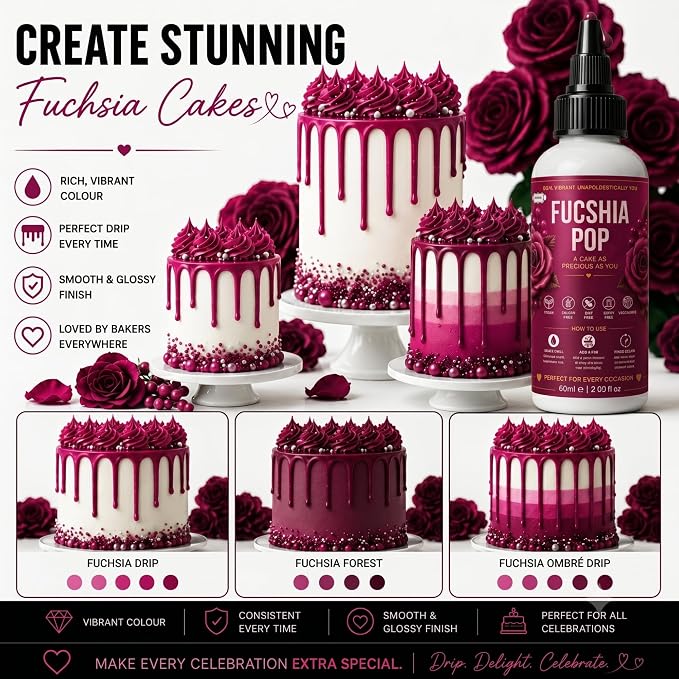 Confect Fuchsia Pop Gel Food Coloring – Highly Pigmented Gel Based Food Color for Buttercream, Cakes, Cookies & Baking – 60mL / 2 FL OZ