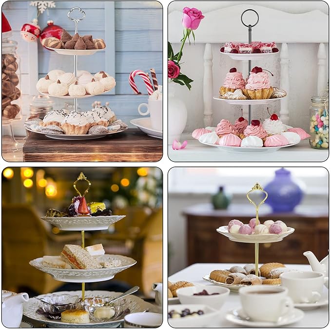 9 Set Cake Stand Hardware Kit Tiered Tray Hardware Fittings for Cake Stand,3 Tier Cake Stand Fittings Hardware Holder for Weeding,Party,Fruit Plate Handle,Cupcake Trays Serving Stand-Gold,Silver,Black