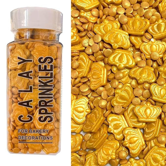 PhilaeEC King Gold Crown Sprinkles Mardi Gras Cake Decoration Gold Round Coffite Mix Candy Edible Cookie Cupcake Toppers Valentines Halloween Christmas Supplies