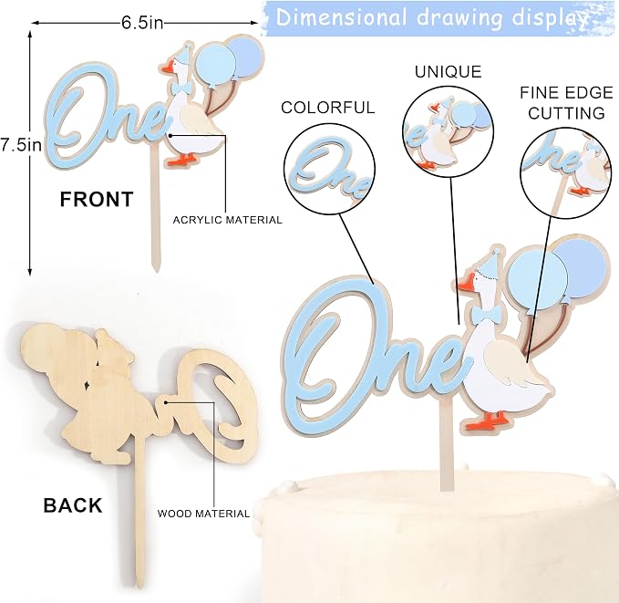 Wooden One Silly Goose 1st Birthday Cake Topper - Silly Goose First Birthday Decorations,Baby Girl 1st Party Decor (blue)
