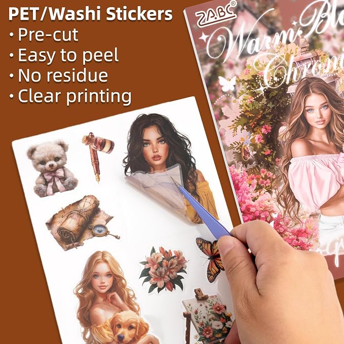 Warm Brown Chat Sticker Scrapbooking Supplies for Junk Journal, 20 Sheets PET Stickers - Vintage Journaling Stickers