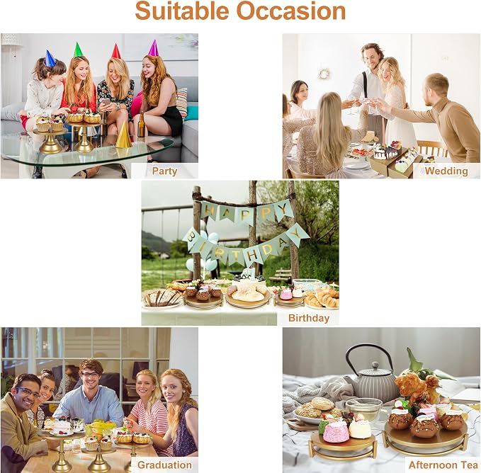 MACIFECI Gold Dessert Table Display Set, 11PCS Metal Gold Cake Stand Set, Including Cupcake Tower Stand, Dessert Tray, Risers Stands, for Wedding, Party
