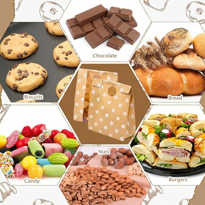 Feifeiya 100 Pack Kraft Paper Bread Bags for Homemade Sourdough Bread with Window & Stickers, 13.7x8.3 Large Bakery Bags for Loaves Greaseproof Food Packaging for Baking Gifts, Brown(Classic)