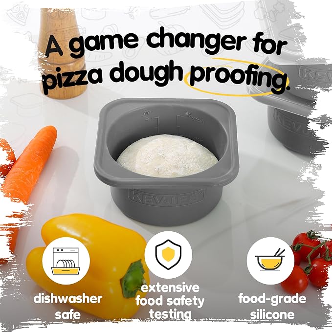 1000ml PLUS Individual Pizza Dough Proofing Containers with Airtight Lids – Food Grade Silicone, Freezer/Dishwasher Safe –Neapolitan Dough Rising & Fermentation – 2 Pack (Space Grey)