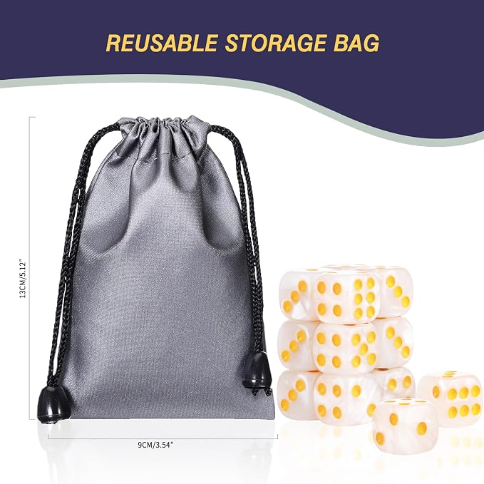 24 of Pack 16MM 6 Sided Dice Set,Pearl Pattern D6 Game Dice Set, 6 Sided Standard Dices for Yahtzee, Bunco or Teaching Math,with Portable Dice Pouch(White Pearl)