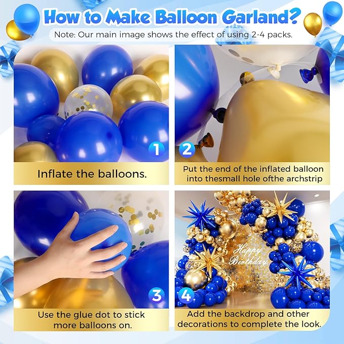 Royal Blue and Gold Balloon Arch Garland Kit 153pcs with Star, 22 18 12 10 5in Different Size Blue Gold Confetti Latex Balloons for Baby Shower Birthday Anniversary New Year Party Decorations