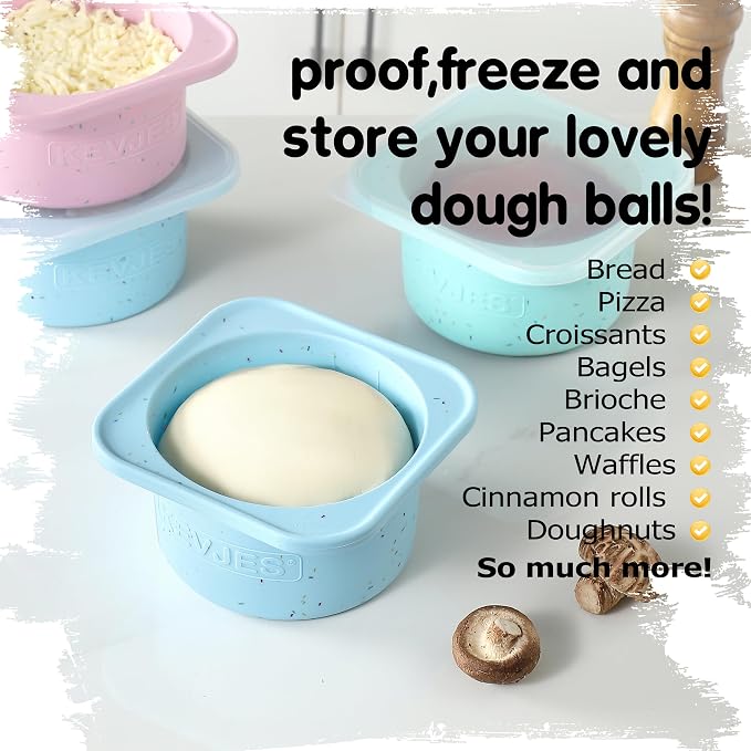 1000ml PLUS Individual Pizza Dough Proofing Containers with Airtight Lids – Food Grade Silicone, Freezer/Fridge/Dishwasher Safe – For Margherita, Pepperoni, Neapolitan Pizza – 2 Pack (Aqua)