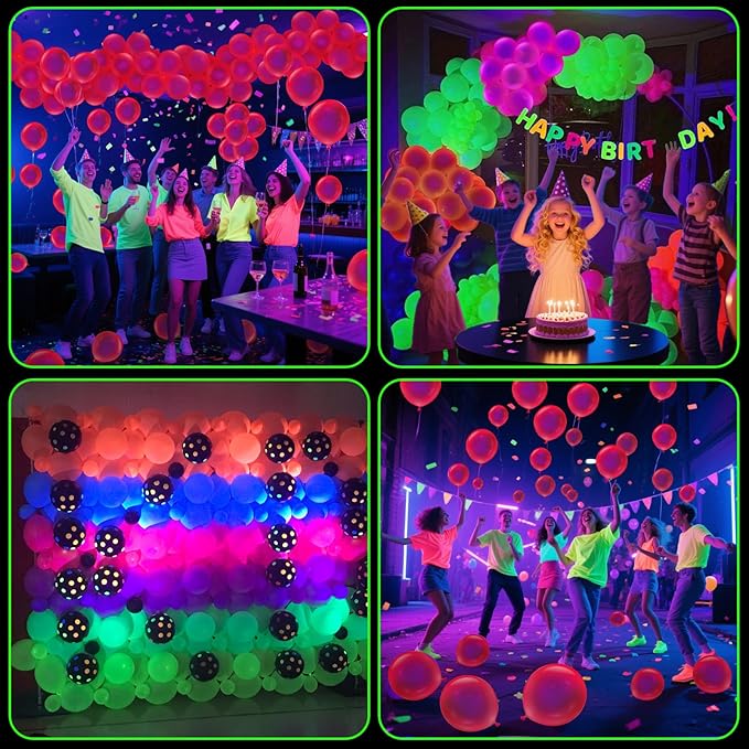 100 Pcs UV Neon Red Balloons 12 inch Neon Party Supplies, Balloons, Glow in the Dark for Birthday, Graduation, Baby Shower,Wedding, Anniversary Valentines Party Decorations