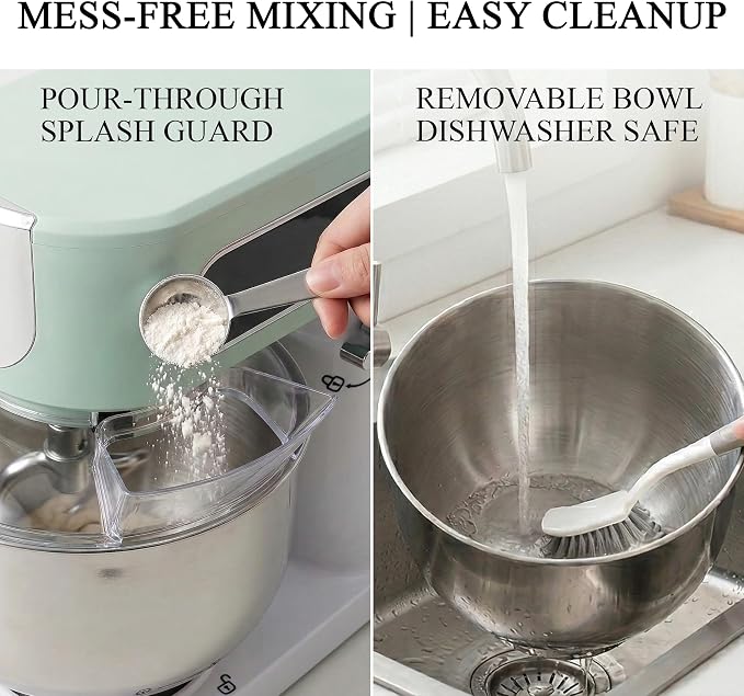 5.3 Qt 9-Speed Tilt-Head Stand Mixer, Multi-Function Electric Mixer | 3 Mixing Attachments, Meat Grinder & Vegetable Slicer, Stainless Steel Bowl, Splash Guard, Easy Clean, Spearmint