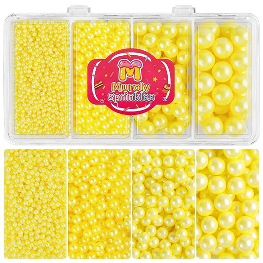Yellow Sprinkles Edible Pearls for Cake Decorating, 4 Sizes Yellow Pearl Sprinkles for Cupcakes Ice Cream Dessert 4.6oz