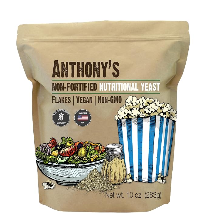 Anthony's Nutritional Yeast Flakes, 10 oz, Non Fortified, Batch Tested Gluten Free, Non GMO