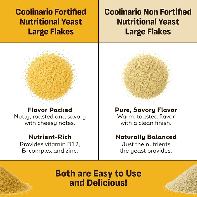 Coolinario Nutritional Yeast, Fortified, Large Flakes (1 GAL - 1.5 LBS) | Savory Cheese-Like Flavor, Rich in B-Vitamins, B12, Protein & Fiber, Ideal for Pasta, Popcorn & Sauces, Gluten-Free