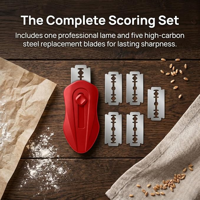 Uliya Professional Magnetic Bread Lame Set Retractable Dough Scoring Tool with 5 Replaceable Blades, Safety Push-Pull Design for Artisan Bread Scoring, Perfect for Home Bakers (Red)