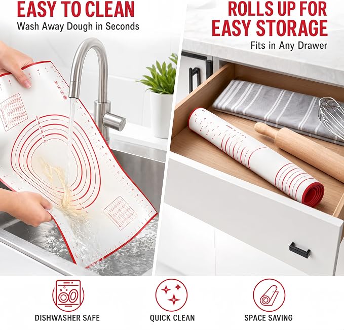 Extra Large 31.5'' x 24" Silicone Baking Mat for Rolling Dough & Pastry – Non-Stick, Heat-Resistant Kitchen Counter Protector – Dishwasher Safe, Easy Clean (XXL-31.5'' X 24'')
