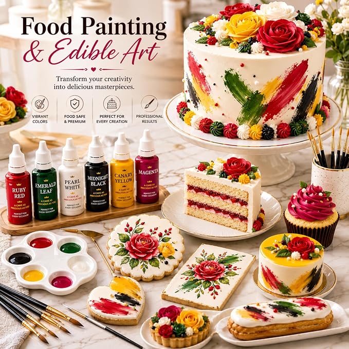 Confect Christmas Water Color Food Coloring Set – Highly Pigmented Oil Based Food Colors for Cakes, Buttercream, Drinks, Popsicles & Baking – 6 Pack × 10mL