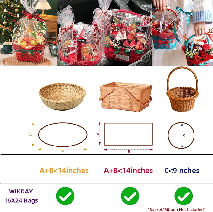 Clear Gift Bags 10 PCS 16x24 Inches Large Cellophane Wrap for Gift Baskets Wrapping Plastic with Ties for Gift Giving, Packaging Products