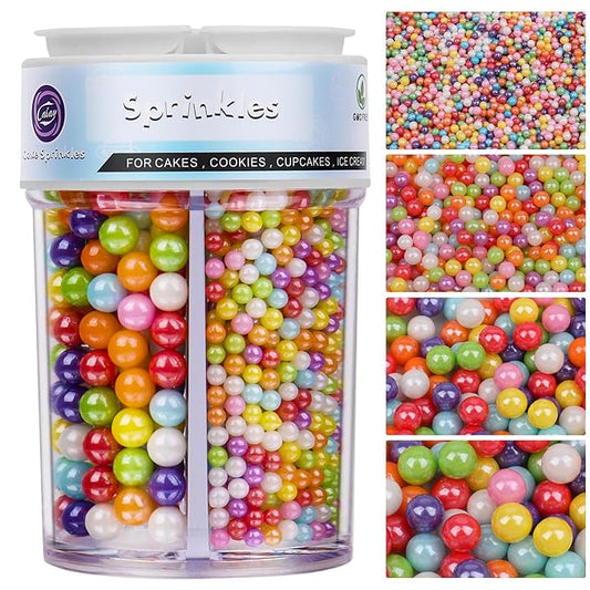Dot Sprinkles for Cake Decorating, 7.8oz Rainbow Pearl Sprinkles 4 Sizes Mix for Cake Cupcake Cookie Baking Donuts Ice Cream Toppings