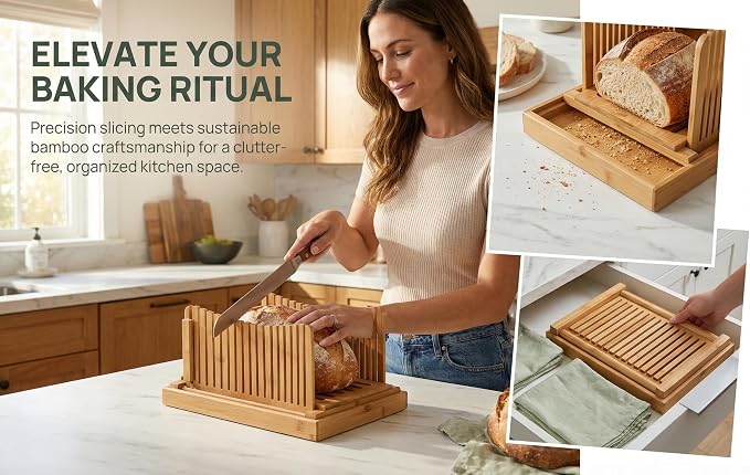 Homemade Sourdough Sandwich Bread Slicer | Built-in Crumb Tray for Mess-Free Use，Adjustable Thickness Options，Foldable & Space-Saving Design
