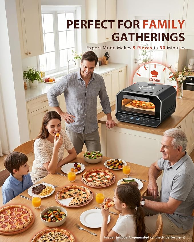 13-in-1 Countertop Pizza Oven, 90-Second 12 Inch Pizza, up to 850°F, 6 Presets & 6 Bake Modes, PID Control, Expert Mode Makes 5 in 30 Min for Home Pizzeria, Top Window & On-Demand Light, Black