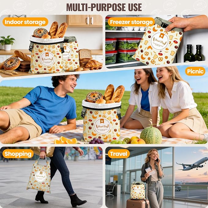 2 Pack Bread Bags for Homemade Sourdough, Reusable Sourdough Storage Bags, Fresh Keeping with Lining & Zipper, Freezer Safe & BPA Free, Zipper Bread Bag to Keep Fresh, gift giving, Yellow & Yellow