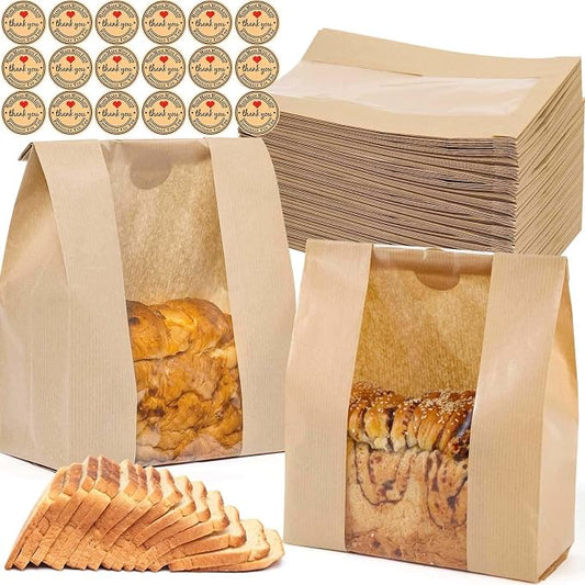 40 Pcs Bread Bags for Homemade Bread With Window Sourdough, 13.78x8.27x3.54 in, Sublaga Paper Bread Bags with 48Pcs Sealing Stickers, Packaging and Storage of Baked Goods Suitable for Bakers (40)