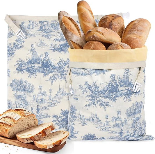Reusable Beeswax Bread Bags for Homemade Bread & Sourdough, 2-Pack XL Airtight Food Storage Bags, Organic Cotton Linen Covers - Freezer-Friendly Freshness Preservation Keeps Fresh Longer