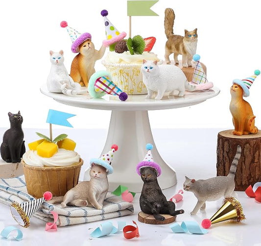 Colingmill 18 Pcs Cat Cake Toppers Figurine Hat Birthday Party Decorations