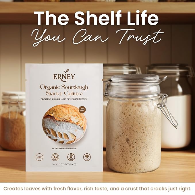 ERNEY Dehydrated Sourdough Starter for Bread Making - Perfect Rise Organic Sourdough Bread Flour with Instruction - Versatile Homemade Pastry Flour Perfect for Artisan Loaf Pizza Muffins - 2 pack