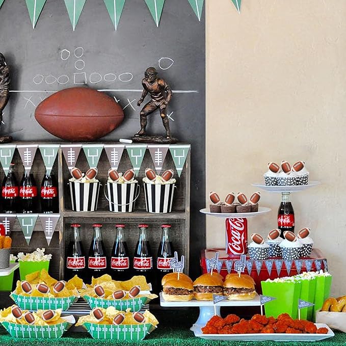 48 PCS Edible Rugby Ball Cupcake Toppers Wafer Paper Football Cake Decorations Edible Rugby Ball Cake Picks Toppers for Sports Rugby Theme Baby Shower Kids Birthday Party Cupcake Decoration Supplies