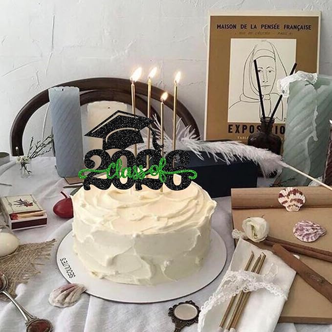 1 Pack Class of 2025 Cake Topper Glitter Congrats Grad Cap 2025 Graduation Cake Pick for 2025 Graduation Theme High School Boys Girls Graduate Party Cake Decorations Supplies Black Silver