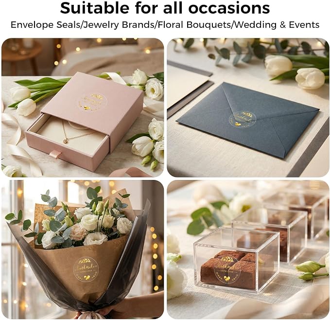 Handmade with Love Stickers 100 Pcs, Gold Foil Transparent Labels for Small Business Packaging, 1.6 Inch Round Thank You Stickers for Gift Wrap, Bakery Boxes, Envelopes (Gold Foil)