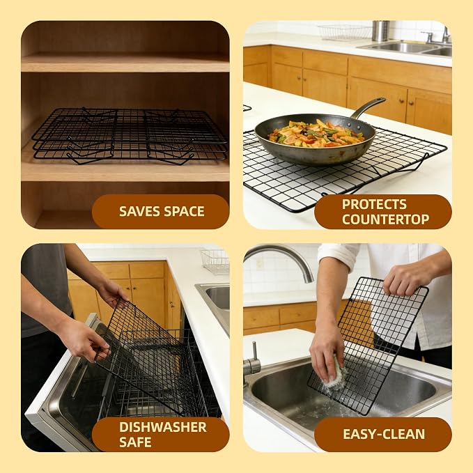 Cooling Rack, 3 Tier Stackable Cooling Racks for Cooking Baking Roasting, Multi-Level Collapsible Cookie Rack for Cakes, Oven Safe & Easy Clean (Black, 3-Tier-SL)