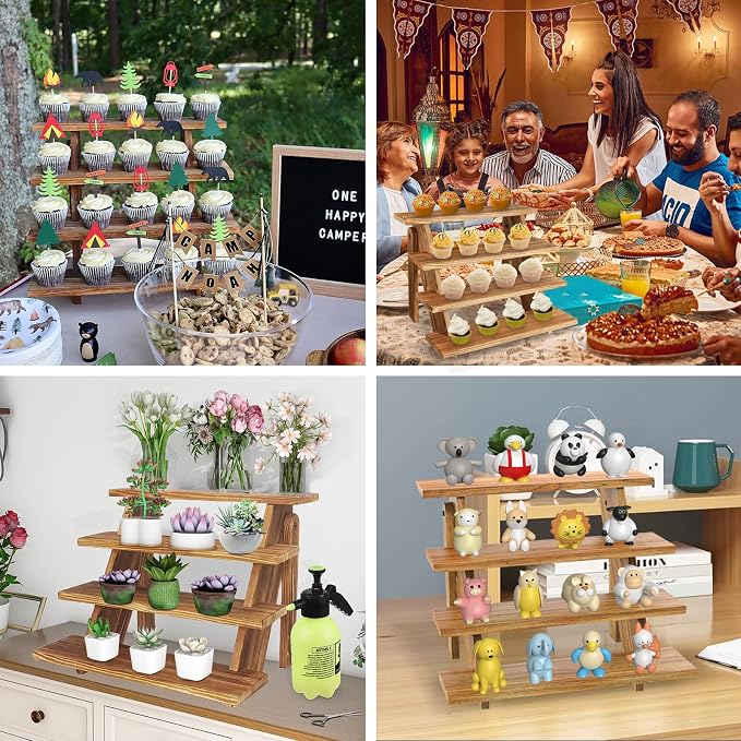 Wooden Cupcake Stand for 24 Cupcakes, 4 Tier Cupcake Display Stand Rustic Tiered Display Stand Dessert Table Display Set Cupcake Stand for Baby Shower Decorations Birthday Party Supplies Perfume Display(Pine Wood 2Pcs)