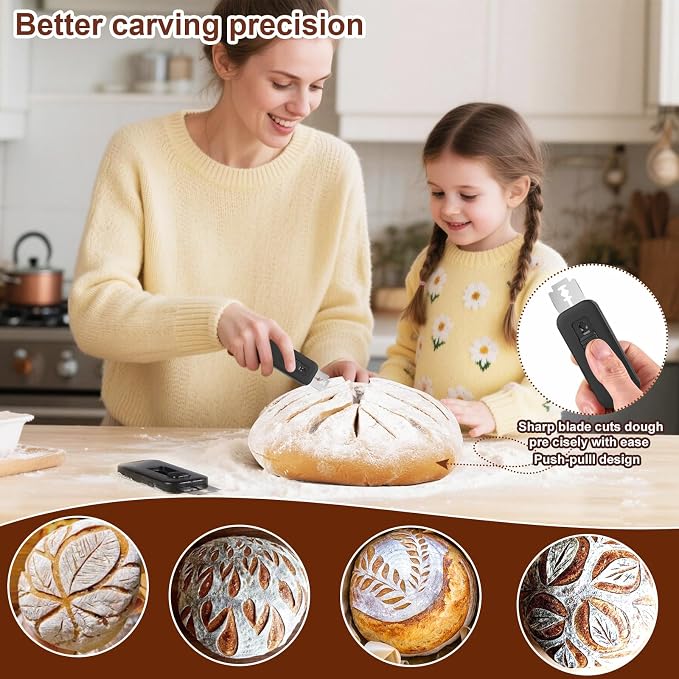 Upgraded Magnetic Bread Lame Cutter, Sourdough Scoring Tool for Artisan Bread Making, Professional Dough Slashing & Bread Cutting Knife with 5 Replaceable Razor Blades