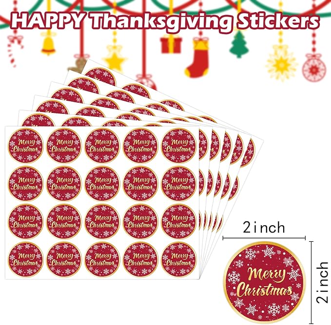 120Pcs Merry Christmas Stickers -2 Inch Snowflake Christmas Stickers Holiday Labels for Gifts, Envelopes, Card, Holiday Decorations